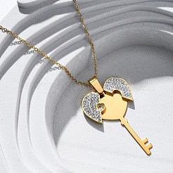 304 нержавеющая сталь полимерная глина стразы открывающиеся ключом ожерелья для женщин&nbsp;NJEW-Z065-11G