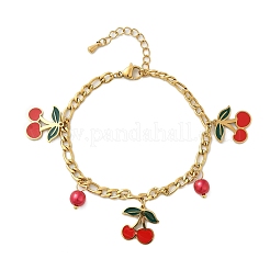 Браслеты с подвесками в виде вишни из нержавеющей стали 304 с эмалью&nbsp;BJEW-M095-01G