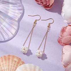 Серьги-подвески из ракушечных бусин и латунной цепочки&nbsp;EJEW-TA00570