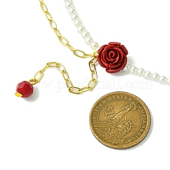 Collane con ciondolo in corallo sintetico con fiori rossi e perline in plastica ABS imitazione&nbsp;NJEW-JN04991