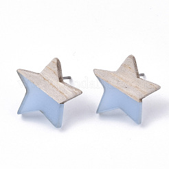 Orecchini a bottone in resina trasparente e legno&nbsp;EJEW-N017-001A-D01