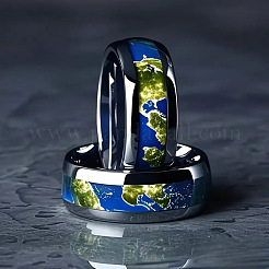 Fingerringe aus Edelstahl mit Weltkartenmuster aus Epoxidharz (201)&nbsp;WG0539F-01