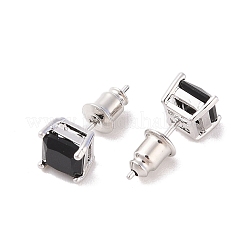 Orecchini a bottone con micro pavé di zirconi cubici in ottone placcato a cremagliera&nbsp;EJEW-I304-01P
