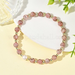 Bracelets extensibles en perles rondes en rhodonite naturelle&nbsp;BJEW-JB14343-02