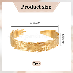 2 шт. браслет-манжета из нержавеющей стали 304 с перьями&nbsp;BJEW-PH0004-41