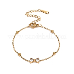 Браслеты-банты из нержавеющей стали 304 с прозрачными кубическими циркониями для женщин&nbsp;LS-BJEW-G759-10G