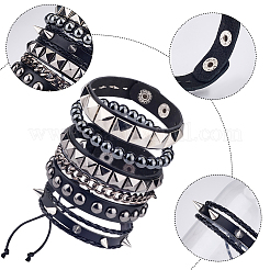 4 шт. 4 стиля панк-стиль гематитовые круглые тянущиеся браслеты и заклепочные браслеты с плетеными бисером из сплава браслеты и браслеты из искусственной кожи для мужчин и женщин&nbsp;BJEW-WH20002-09B