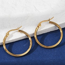 Серьги-кольца из нержавеющей стали 201 с вакуумным покрытием PVD и штифтами из нержавеющей стали 304 для женщин&nbsp;EJEW-D279-12G-02