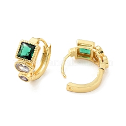 Квадратные серьги-кольца с зеленым кубическим цирконием EJEW-C028-14G