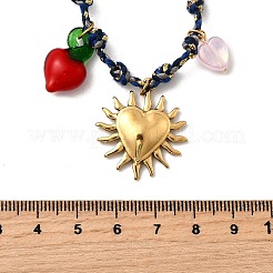 Halsketten aus Baumwollkordel mit Kleeblatt-Anhänger aus 304 Edelstahl und Kunststoff für Damen&nbsp;NJEW-Z092-01G-01
