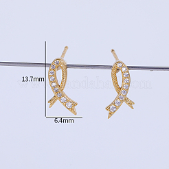 Изысканные латунные серьги-гвоздики с прозрачным кубическим цирконием в виде ленты EE4607