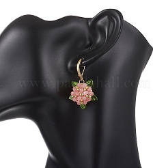 Pendientes de cuentas de vidrio y jade malayo natural con diseño de flores para San Valentín.&nbsp;EJEW-MZ00700-01
