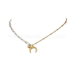 Colliers pour femmes avec pendentif croissant de lune en acier inoxydable 304 bicolore et chaînes assorties&nbsp;NJEW-JN06596