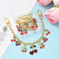 2 шт. 2 стиля сплав эмаль красная вишня подвеска латунная сумка декоративные цепочки&nbsp;HJEW-SC0002-63