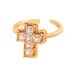 Bagues manchettes ouvertes ajustables en laiton serties de zirconiums cubiques pour femmes&nbsp;WGBB72E-01