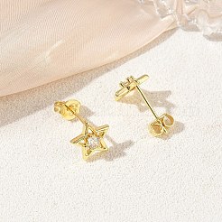 Ohrstecker aus Messing mit Mikropavé-Fassung und einem einzelnen Zirkonia&nbsp;KK-CBA30C7-13G