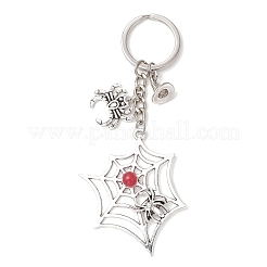 Большие подвески из сплава в тибетском стиле с железным кольцом-брелком и брелоками из натурального и окрашенного малайзийского нефрита&nbsp;KEYC-JKC01238