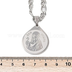 Ожерелья с подвеской в виде капли с узором «Отец Святой Бенедикт» из нержавеющей стали 201 для мужчин и женщин&nbsp;LS-NJEW-K283-19P