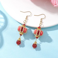 Серьги-подвески из синтетической императорской яшмы с фонарным узором из нержавеющей стали 304&nbsp;EJEW-MZ00609-05