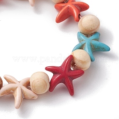 Strand Seestern gefärbt synthetische türkis Stretch-Armbänder&nbsp;BJEW-JB10294-02