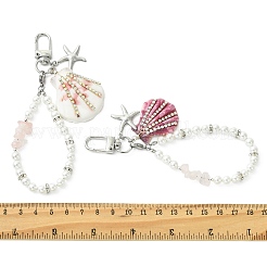 Adornos para colgantes: perlas redondas de concha y cuentas de cuarzo rosa natural.&nbsp;HJEW-TA00458
