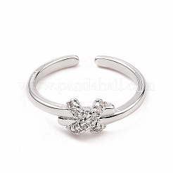 Открытое кольцо-манжета с прозрачным кубическим цирконием и бантом&nbsp;RJEW-B028-28P
