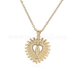 Collar con colgante de corazón de circonita cúbica transparente micropavé de latón para mujer&nbsp;WGED66E-03