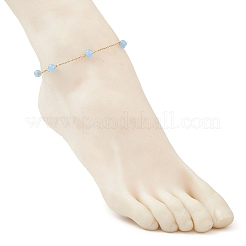 Bracelets de cheville en jade malaisien naturel rond teinté et chaîne en acier inoxydable 304&nbsp;AJEW-AN00701-03