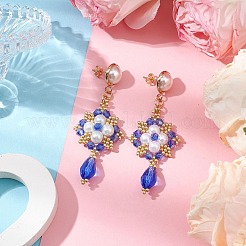 Boucles d'oreilles rondes en perles de verre et perles de verre faites à la main&nbsp;EJEW-MZ00280-02