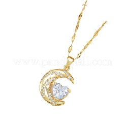 Ожерелья с подвесками из нержавеющей стали 304 с микропаве из прозрачных кубических цирконий и луной и сердцем&nbsp;FS-WG967E3-01