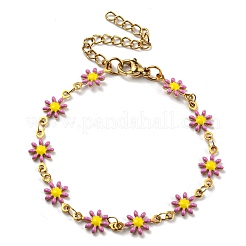 Ионное покрытие (ip) позолоченные браслеты из нержавеющей стали 304 с цветочной цепочкой и эмалью&nbsp;BJEW-E088-02G