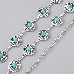 Ремень с цепочками из синтетических бирюзовых цветов&nbsp;AJEW-WH0258-427