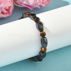 Круглый природных тигровый глаз браслеты простирания&nbsp;X-BJEW-G072-14