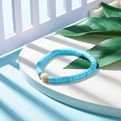 Bracciali elastici in pietra lavica naturale e argilla polimerica fatti a mano con perline heishi&nbsp;BJEW-JB07510
