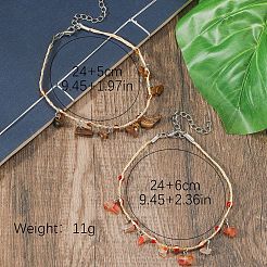 Браслеты на лодыжку в богемном стиле с натуральным тигровым глазом и кисточками из красного полосатого агата&nbsp;FS-WGA75A5-01