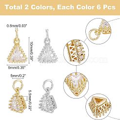 12 pièces 2 couleurs en laiton clair pendentifs en zircone cubique&nbsp;ZIRC-FH0001-13