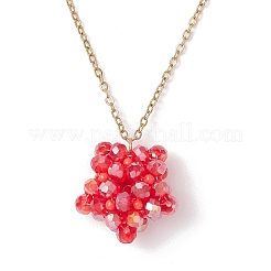Collane con catena in acciaio inossidabile 304 con ciondolo a forma di stella con perline di vetro fatte a mano per donna&nbsp;NJEW-MZ00118-02