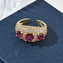 Offene Manschettenringe aus Messing mit Mikropavé und Zirkonia für Damen&nbsp;RJEW-L343-13G-06