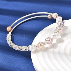 Braccialetti con polsino in perle naturali avvolte in filo di ottone per donna&nbsp;BJEW-D453-05S