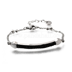 Bracelets à maillons en acier inoxydable 304 et strass avec barre en forme de cœur&nbsp;BJEW-A167-01P-01
