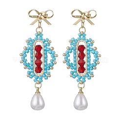 Прозрачные гальванизированные стеклянные бусины ромб с бантом серьги-гвоздики&nbsp;EJEW-MZ00430-02