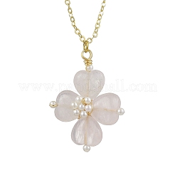 Colliers avec pendentif en trèfle et quartz rose naturel&nbsp;NJEW-JN05170-04