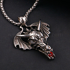 Ожерелья с подвеской в виде дракона с крылом из нержавеющей стали 304 со стразами и рубинами для мужчин FS-WGA9886-01