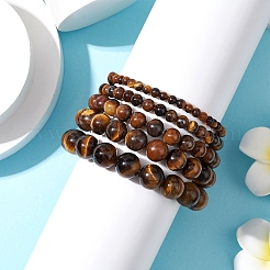 5 Stück 5 Stile natürliche Tigerauge Stretch-Armbänder&nbsp;BJEW-JB11026