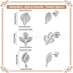 6 шт. 3 стиля фурнитуры для сережек-гвоздиков из нержавеющей стали 304&nbsp;STAS-LP0001-82P