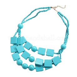 Set di collane multistrato e orecchini pendenti con perline rotonde e quadrate in legno in stile bohémien&nbsp;FS-WG2F343-05
