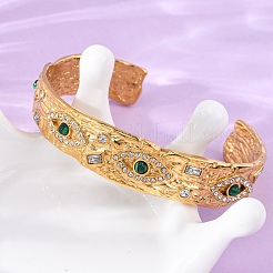 Браслеты-манжеты из нержавеющей стали 304 со стразами для женщин&nbsp;BJEW-R026-01G