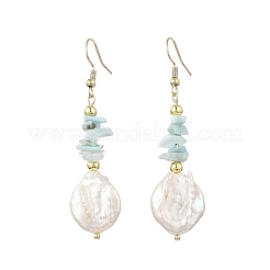 Ohrhänger aus natürlichem Larimar-Splitter und natürlicher Keshi-Perle&nbsp;EJEW-JE07445-02