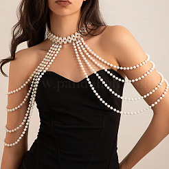 Chaînes d'épaule de mariée multicouches en perles rondes imitation plastique&nbsp;WG39BFF-01