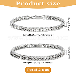 1 комплект из 2 браслетов из кубинской цепочки из нержавеющей стали для мужчин&nbsp;BJEW-LP0001-28